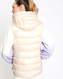 Esprit Manteaux|Doudoune à capuche sans manches beige