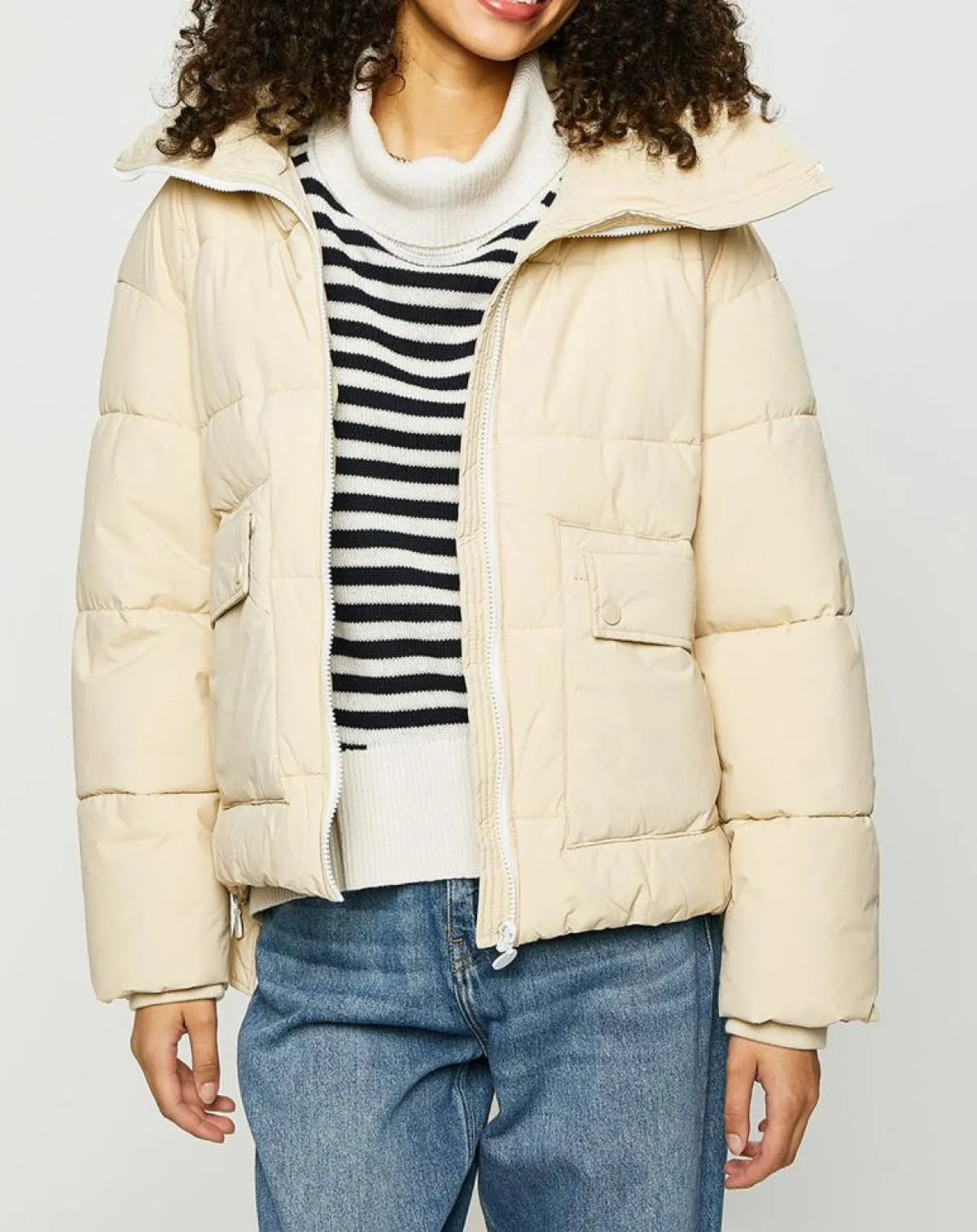 Esprit Manteaux|Doudoune courte col montant zip collection EDC by beige