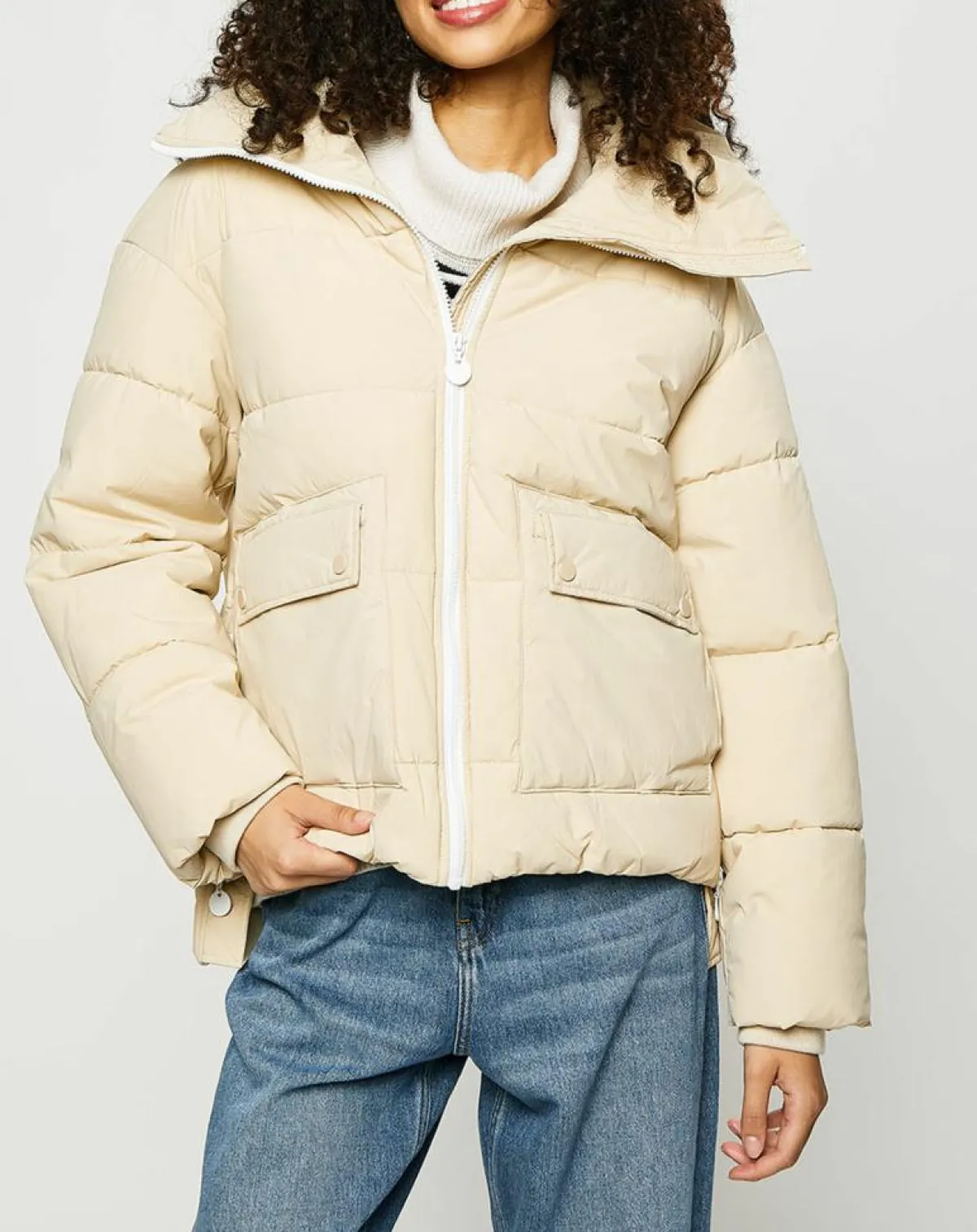 Esprit Manteaux|Doudoune courte col montant zip collection EDC by beige