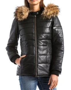 Blue Wellford Manteaux|Doudoune en Cuir Adige noire