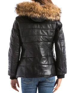 Blue Wellford Manteaux|Doudoune en Cuir Adige noire