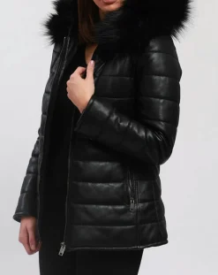 Blue Wellford Manteaux|Doudoune en Cuir Bleny noire