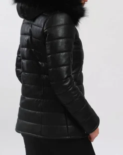 Blue Wellford Manteaux|Doudoune en Cuir Bleny noire