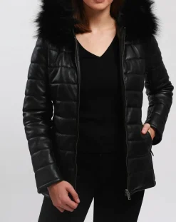 Blue Wellford Manteaux|Doudoune en Cuir Bleny noire