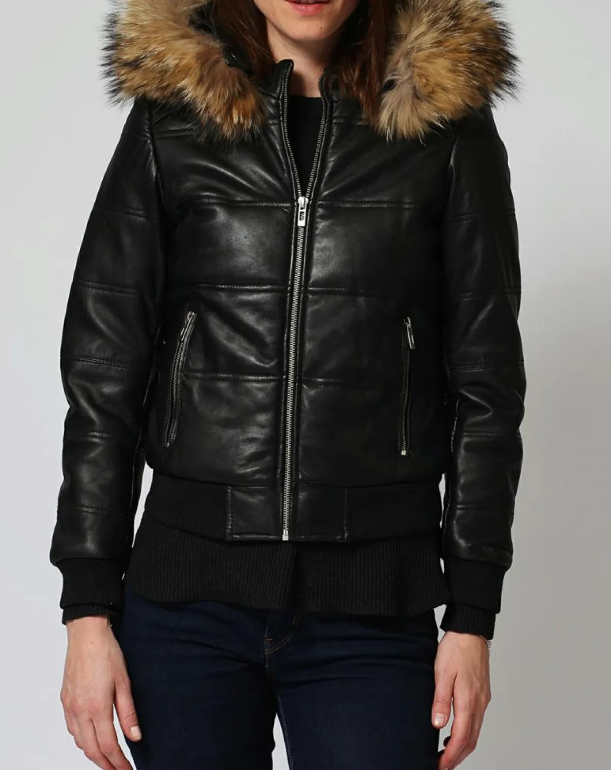 Chyston Vestes, Blousons|Doudoune en Cuir Chelia noire