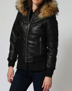 Chyston Vestes, Blousons|Doudoune en Cuir Chelia noire