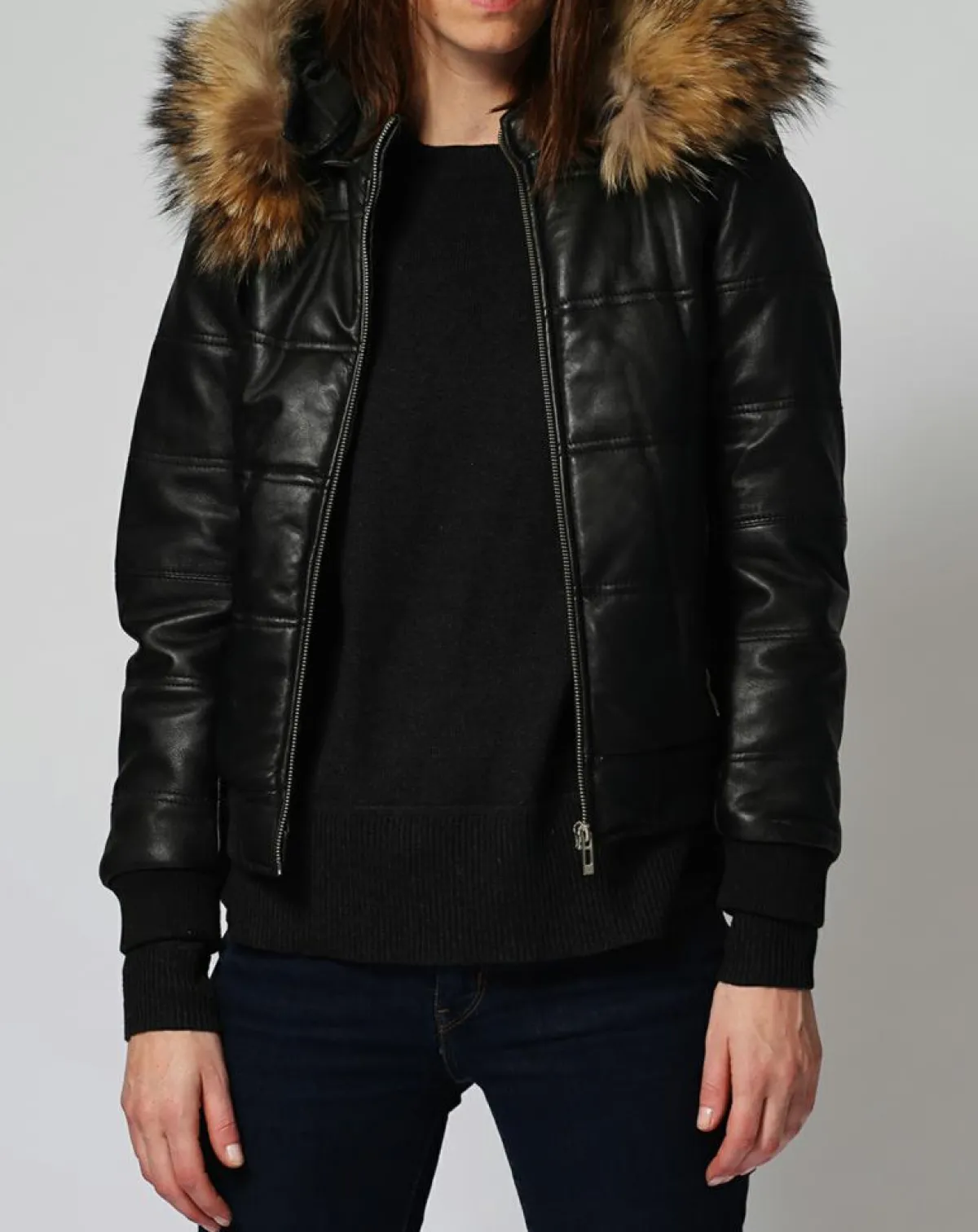 Chyston Vestes, Blousons|Doudoune en Cuir Chelia noire