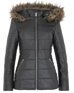 Chyston Manteaux|Doudoune en Cuir d'Agneau Clarence noire