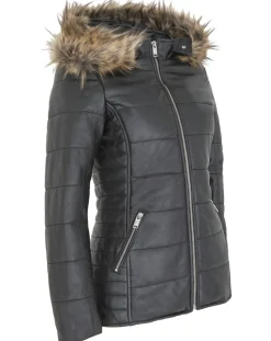 Chyston Manteaux|Doudoune en Cuir d'Agneau Clarence noire