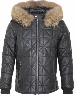 Chyston Manteaux|Doudoune en Cuir Kinabalu noire