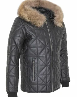 Chyston Manteaux|Doudoune en Cuir Kinabalu noire