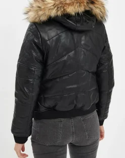 Chyston Manteaux|Doudoune en Cuir Kory noire