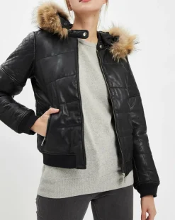 Chyston Manteaux|Doudoune en Cuir Kory noire