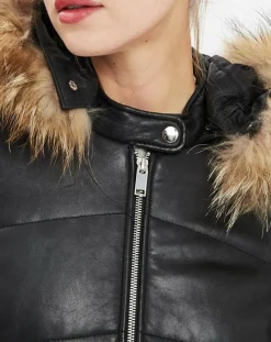 Chyston Manteaux|Doudoune en Cuir Kory noire