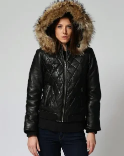 Chyston Vestes, Blousons|Doudoune en Cuir Nimba noire