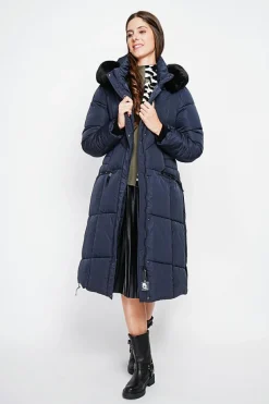 Assuili Manteaux|Doudoune longue bleu nuit