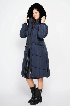 Assuili Manteaux|Doudoune longue bleu nuit