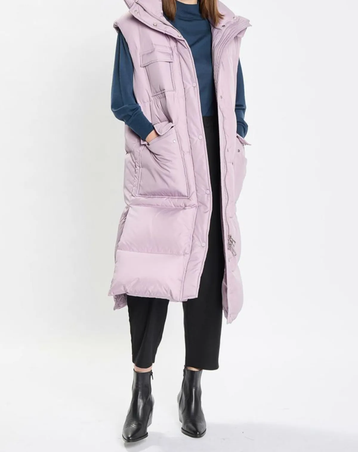 Marc O'Polo Manteaux|Doudoune longue sans manches 3 poches violet clair