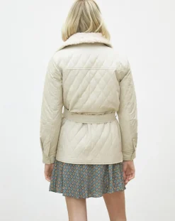 Caroll Manteaux|Doudoune Vancouver col fausse fourrure beige