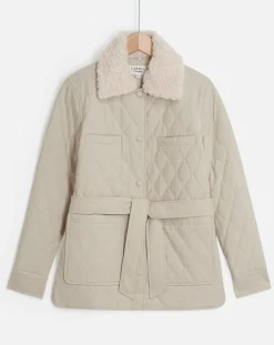 Caroll Manteaux|Doudoune Vancouver col fausse fourrure beige