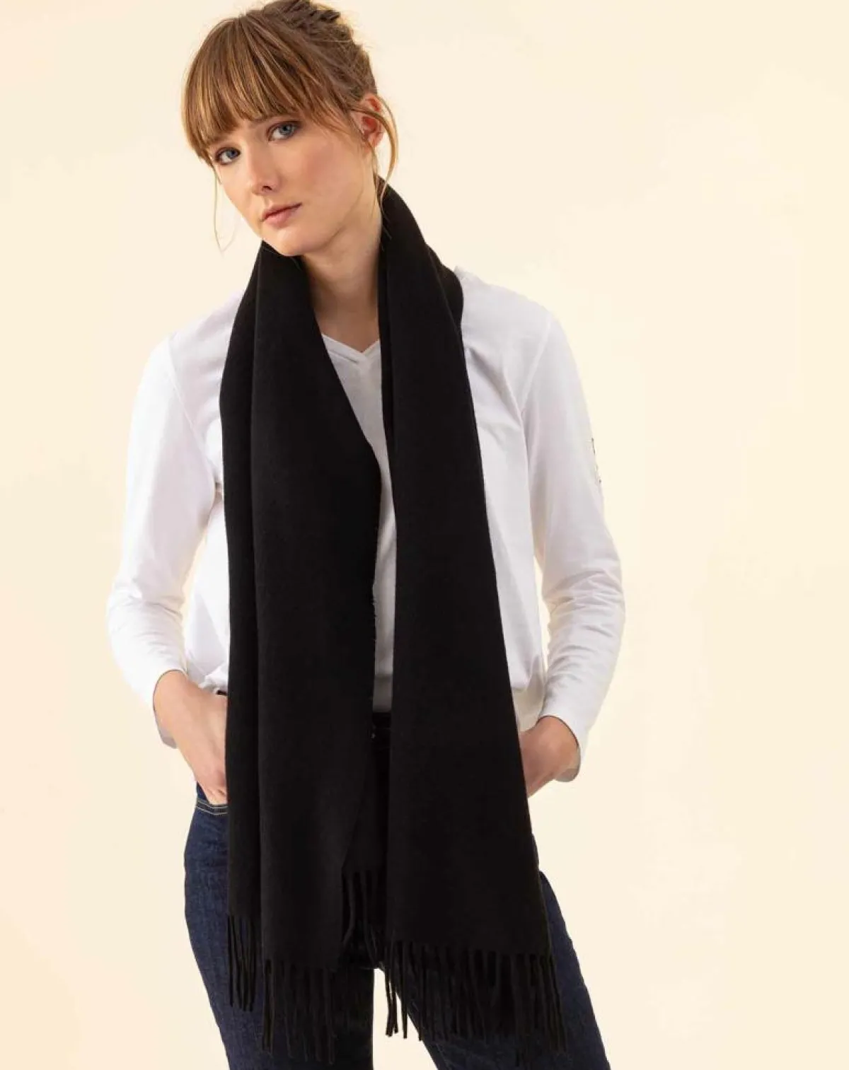 Indies Echarpes, Foulards|Echarpe 100% Laine Sandra noire - 160x54x10 cm