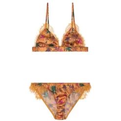 Wild Lingerie, Nuit|Ensemble soutien-gorge & culotte en Soie mélangée Leanne caramel