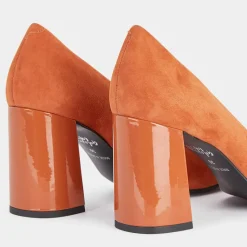Galeries Lafayette Escarpins|Escarpins en Cuir bi-matière orange brique - Talon 8,5 cm