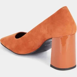 Galeries Lafayette Escarpins|Escarpins en Cuir bi-matière orange brique - Talon 8,5 cm