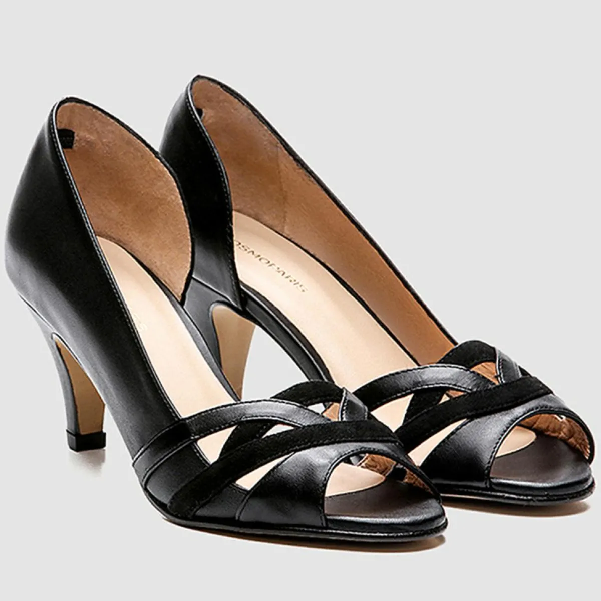 Cosmoparis Escarpins|Escarpins en Cuir et Velours de Cuir Laveda noirs - Talon 7 cm