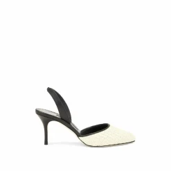 Manolo Blahnik Escarpins|Escarpins en raphia Casam 70 noir/blanc