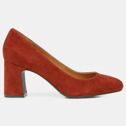 Galeries Lafayette Escarpins|Escarpins en Velours de Cuir Louis XV orange brique - Talon 7.5 cm