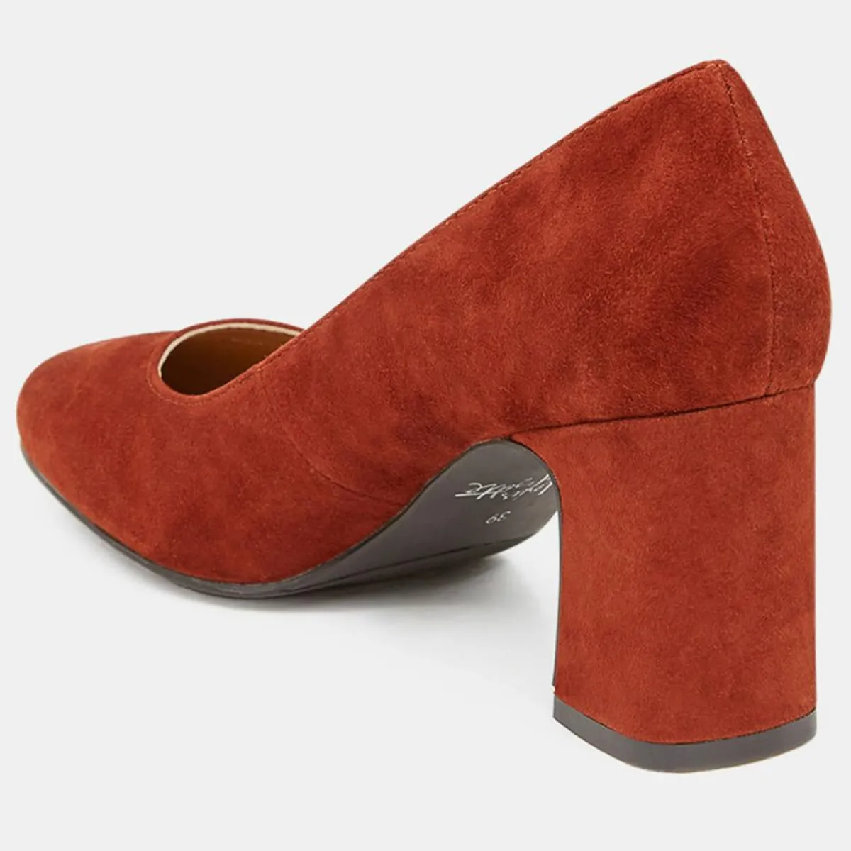 Galeries Lafayette Escarpins|Escarpins en Velours de Cuir Louis XV orange brique - Talon 7.5 cm