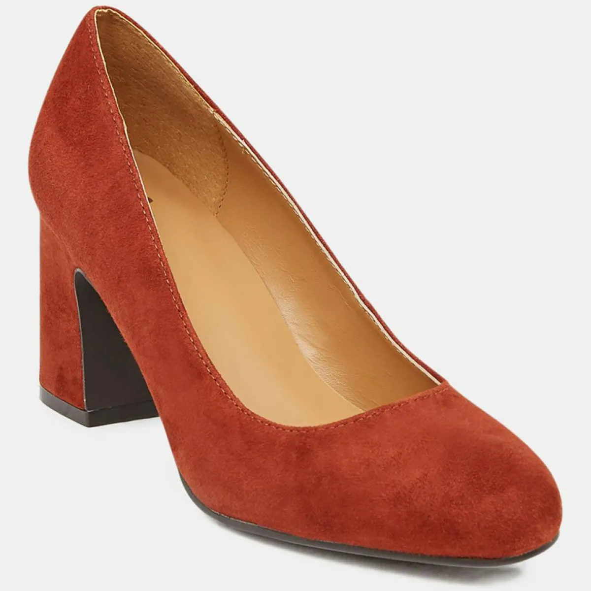 Galeries Lafayette Escarpins|Escarpins en Velours de Cuir Louis XV orange brique - Talon 7.5 cm