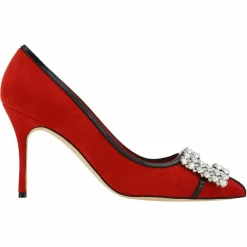 Manolo Blahnik Escarpins|Escarpins en Velours de Cuir Tuberian rouges - Talon 9 cm