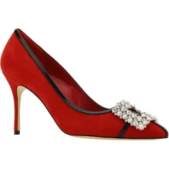 Manolo Blahnik Escarpins|Escarpins en Velours de Cuir Tuberian rouges - Talon 9 cm