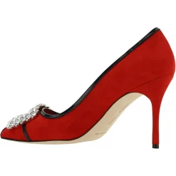 Manolo Blahnik Escarpins|Escarpins en Velours de Cuir Tuberian rouges - Talon 9 cm