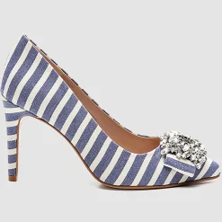 Cosmoparis Escarpins|Escarpins Manifika en Toile rayé bleu/blanc - Talon 9 cm