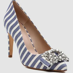 Cosmoparis Escarpins|Escarpins Manifika en Toile rayé bleu/blanc - Talon 9 cm