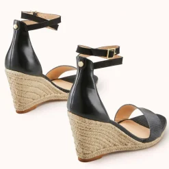 Cosmoparis Sandales À Talons|Espadrilles compensées en Cuir Zemi noires - Talon 9 cm