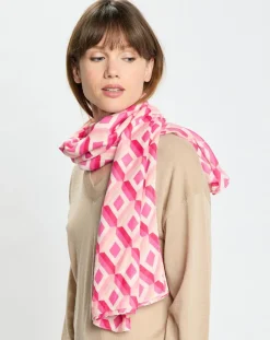 Caroll Echarpes, Foulards|Foulard Adel imprimé graphique rose - 105x180 cm