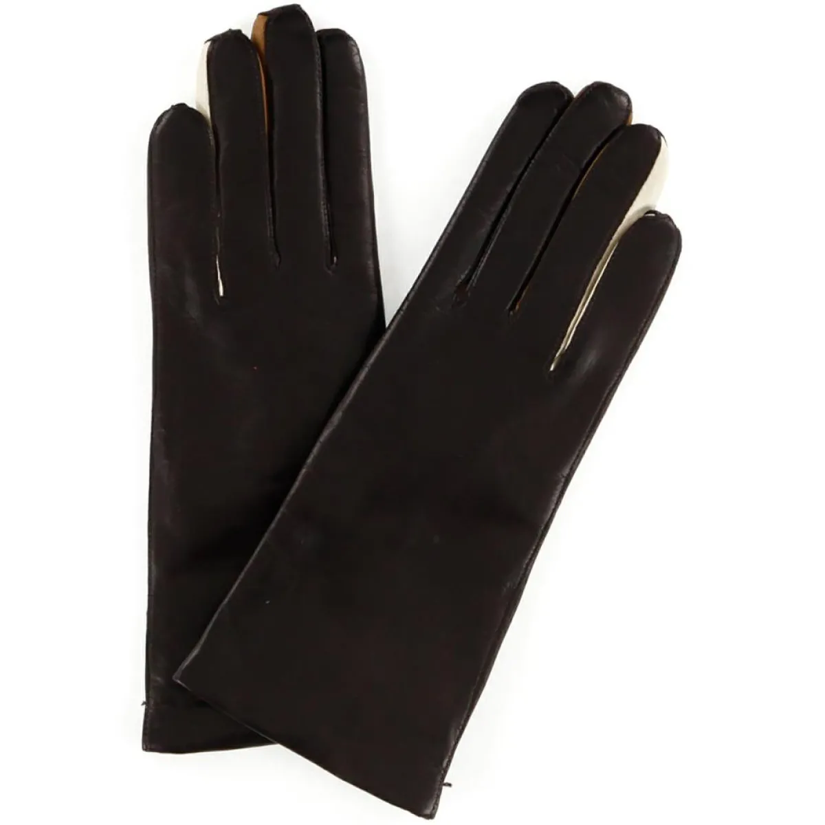 Maison Fabre Gants, Moufles|Gants en Cuir d'Agneau doublure Laine Heritage Valois bruns