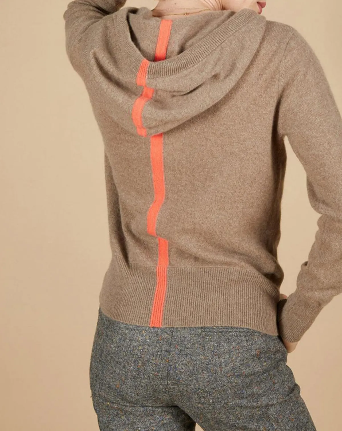 Cashmere Tribu Gilets Et Cardigans|Gilet à capuche 100% Cachemire Blanche châtaigne/corail fluo