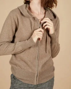 Cashmere Tribu Gilets Et Cardigans|Gilet à capuche 100% Cachemire Blanche châtaigne/corail fluo