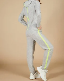 Cashmere Tribu Gilets Et Cardigans|Gilet à capuche 100% Cachemire Blanche gris chiné clair/jaune fluo