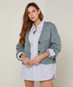 Rodier Gilets Et Cardigans|Gilet Arabesque col V chiné bleu