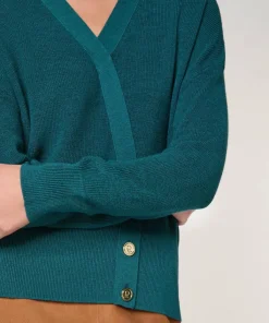 Rodier Gilets Et Cardigans|Gilet Carmen 100% laine cache-coeur boutons bleu pétrole