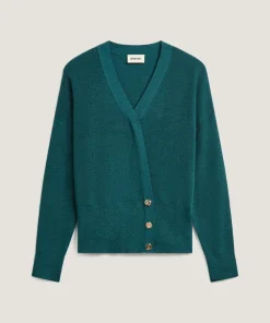 Rodier Gilets Et Cardigans|Gilet Carmen 100% laine cache-coeur boutons bleu pétrole