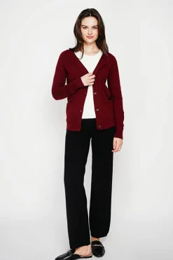 C&Jo Gilets Et Cardigans|Gilet col v boutonné bordeaux