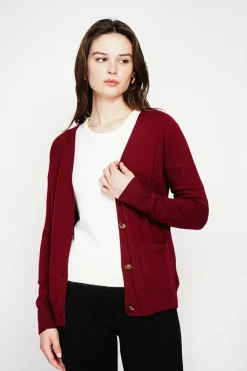 C&Jo Gilets Et Cardigans|Gilet col v boutonné bordeaux