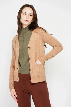 C&Jo Gilets Et Cardigans|Gilet col v boutonné camel